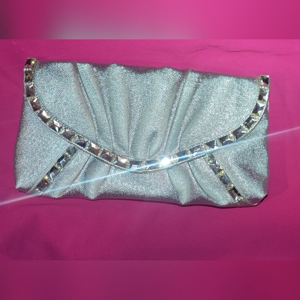 Silver Clutch with Rhinestone Accents